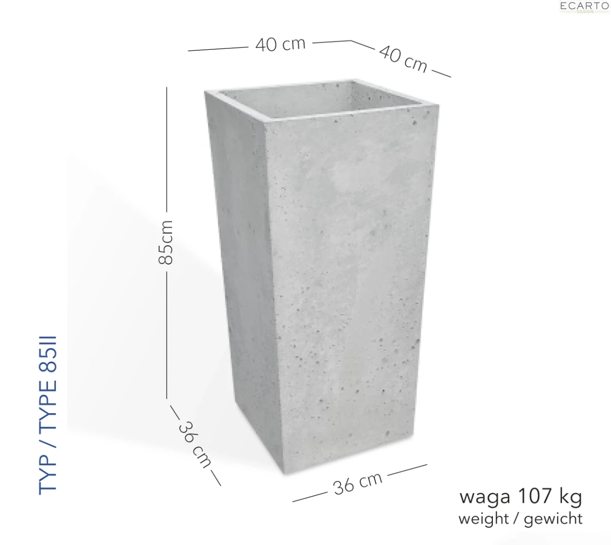 Donica Tivoli 40x40/36x36 x85 h jasny szary TYP 85II