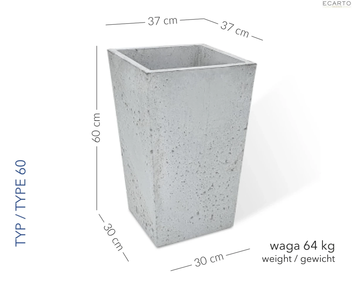 Donica Bolonia 37x37/30x30 x60h jasny szary TYP 60