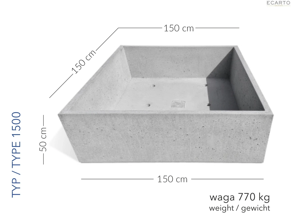 Donica Vieste 150 x 75 x 50 h jasny szary TYP 1500