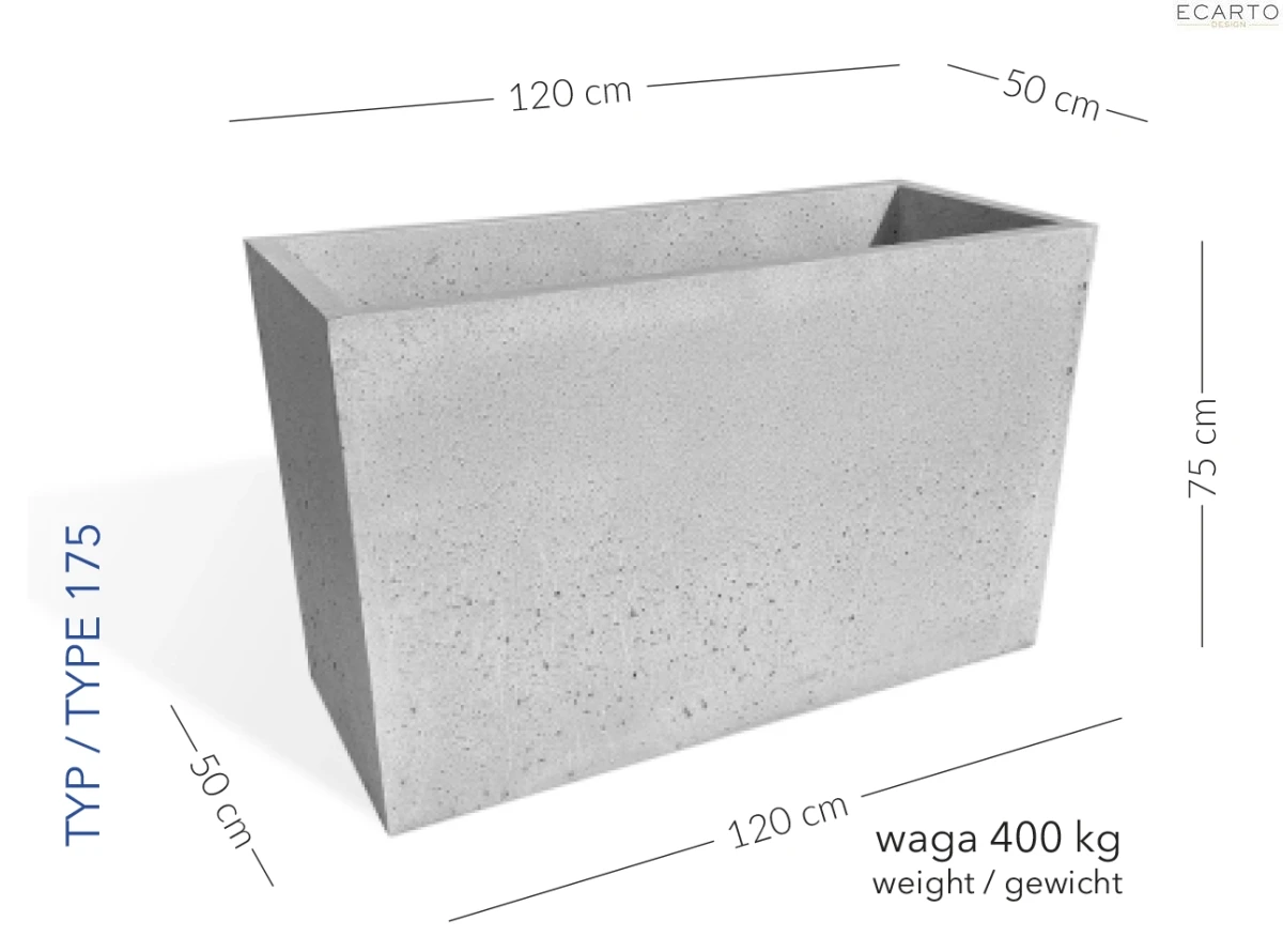 Donica Neapol 120 x 50 x 75 h jasny szary TYP 175