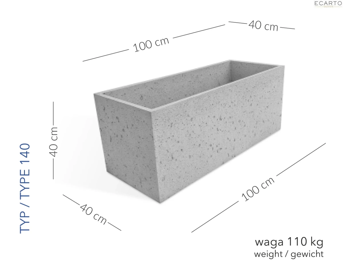 Donica Cono 100 x 40 x 40 h jasny szary TYP 140