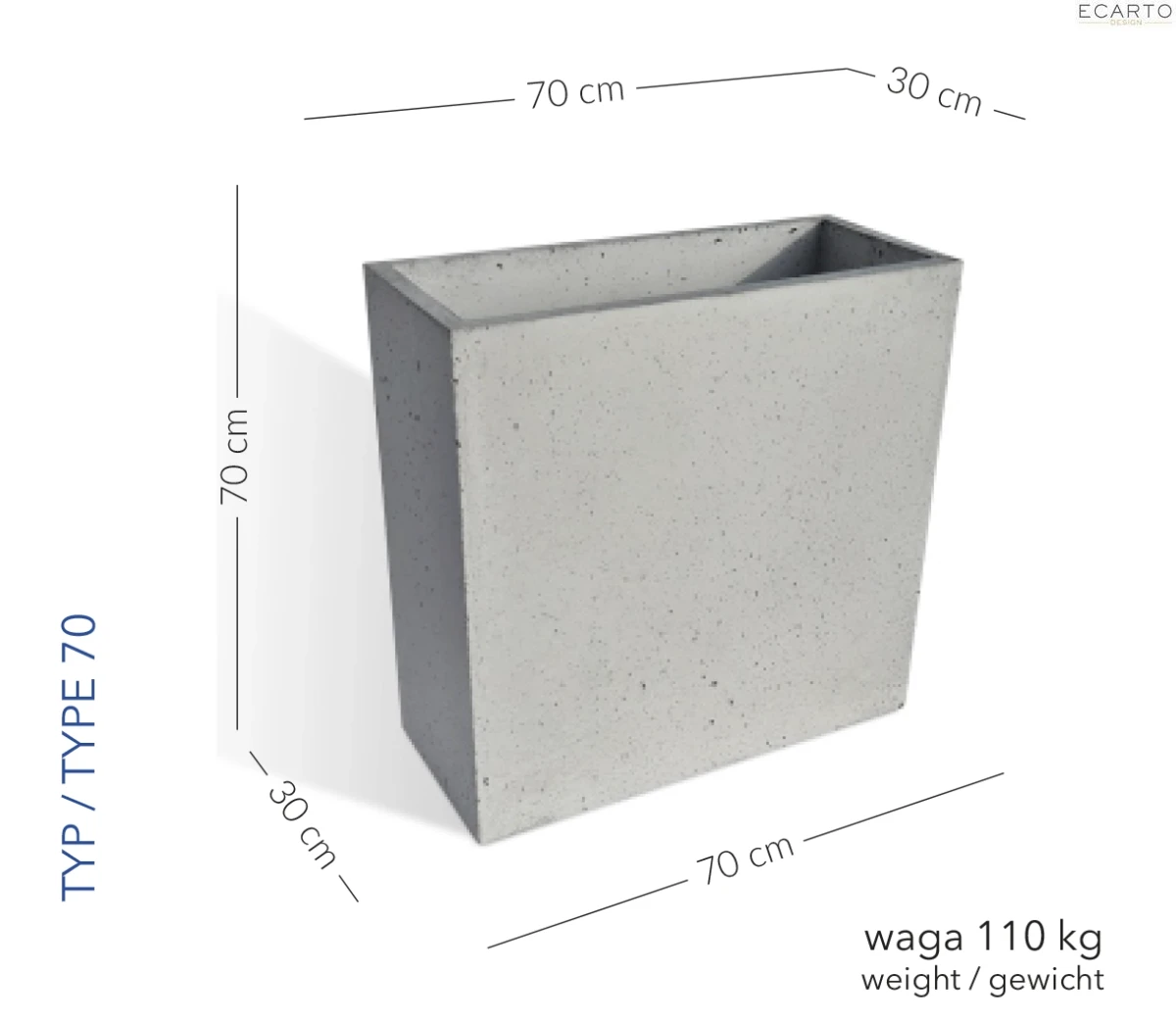 Donica Siena 70 x30 x 70 h  jasny szary TYP 70