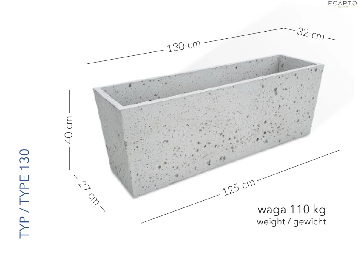 Donica Sycylia 130 x32 x 40 h  jasny szary TYP 130