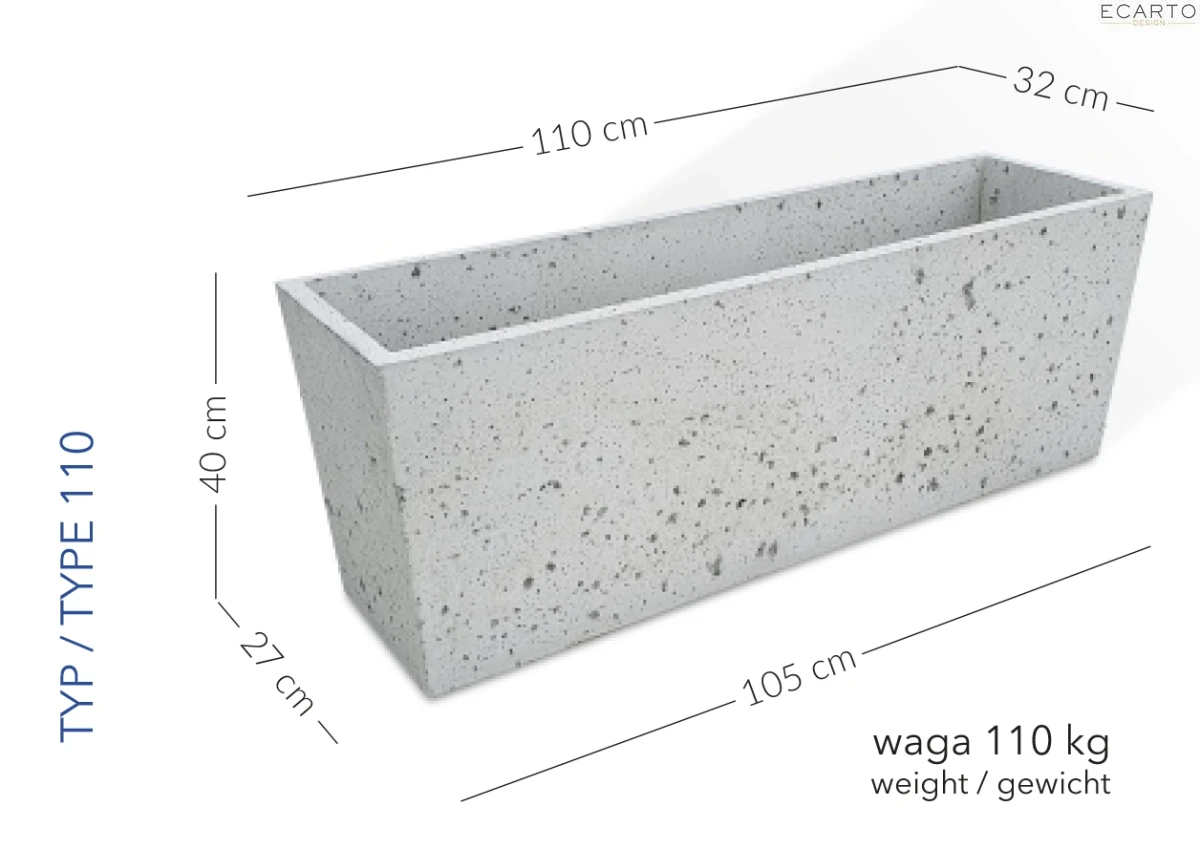 Donica Florencja 110 x 32 x 40 h jasny szary TYP 110