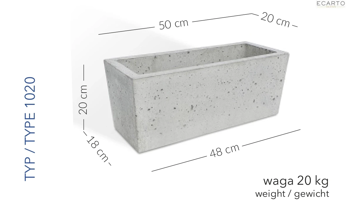Donica Wenecja 50 x 20 x 20 h jasny szary TYP 1020