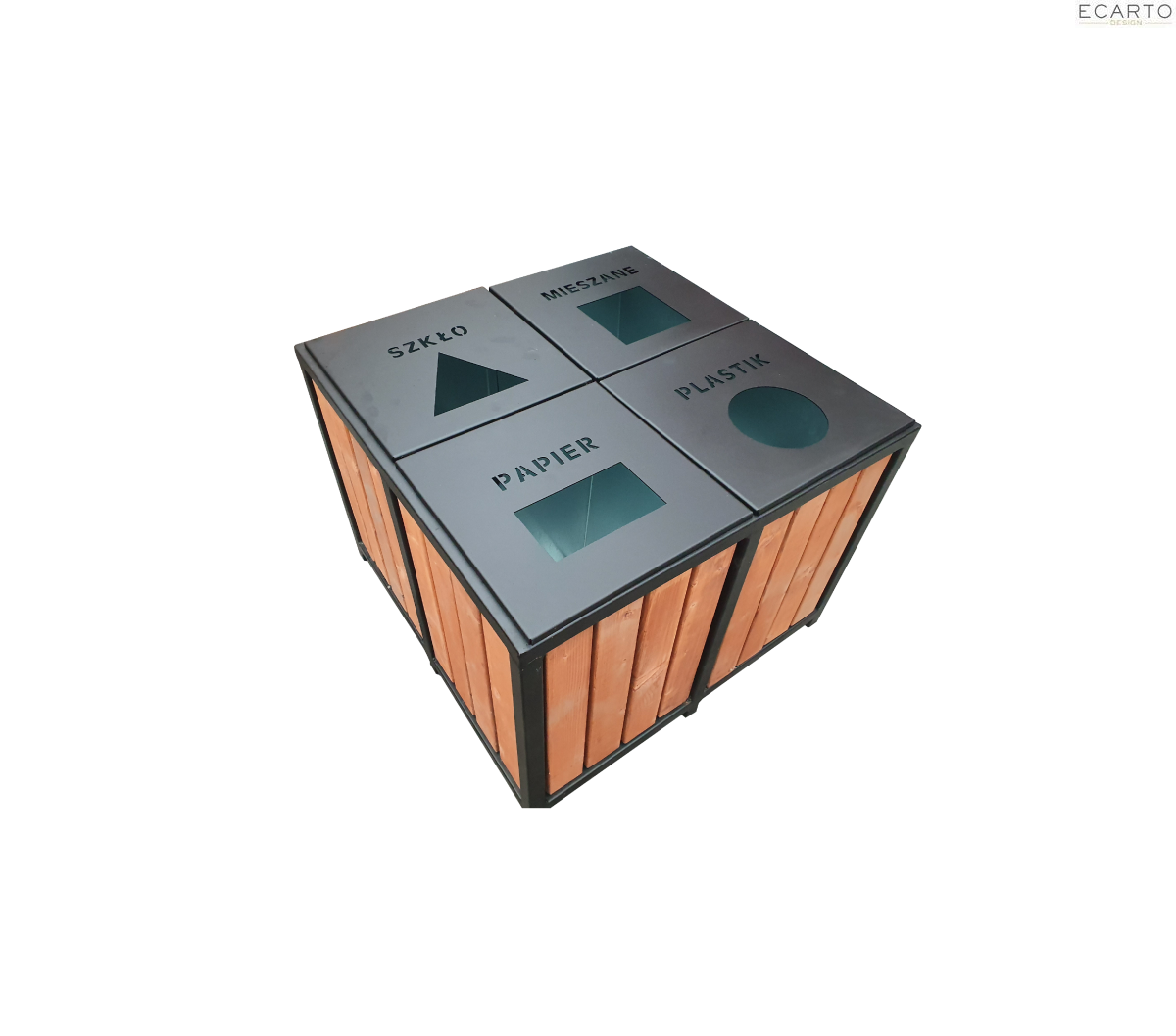 Kosz osiedlowy do segregacji odpadów kwadrat z pokrywą (4 komory)