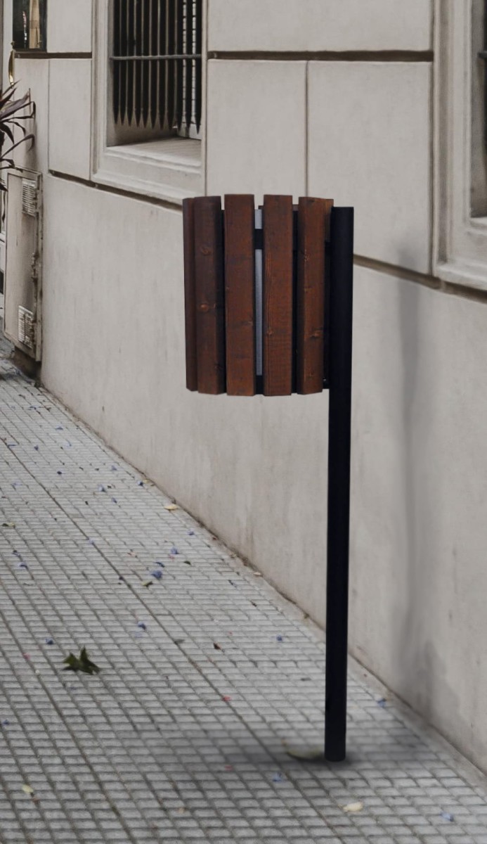 Kosz ogrodowy na śmieci okrągły na słupku