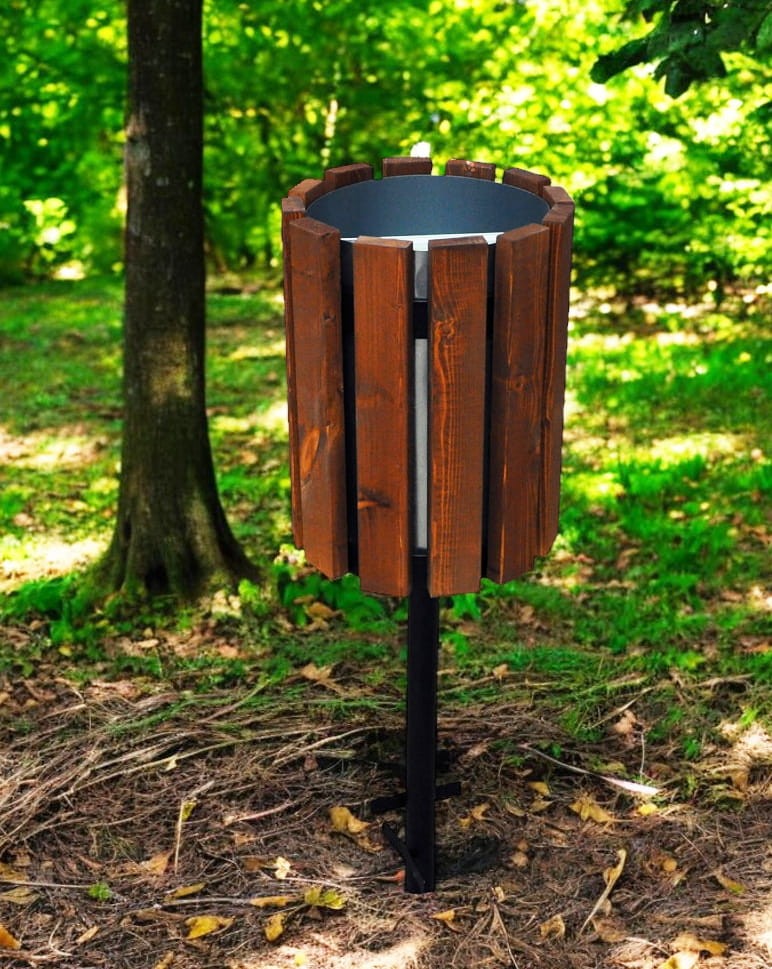 Kosz parkowy na śmieci okrągły 'LIZAK' wysokość 110 cm