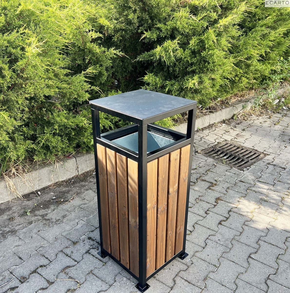 Kosz do parku kwadrat z uchylnym daszkiem 45 l