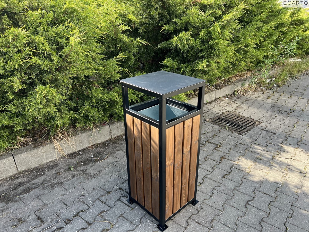 Kosz do parku kwadrat z uchylnym daszkiem 65 l