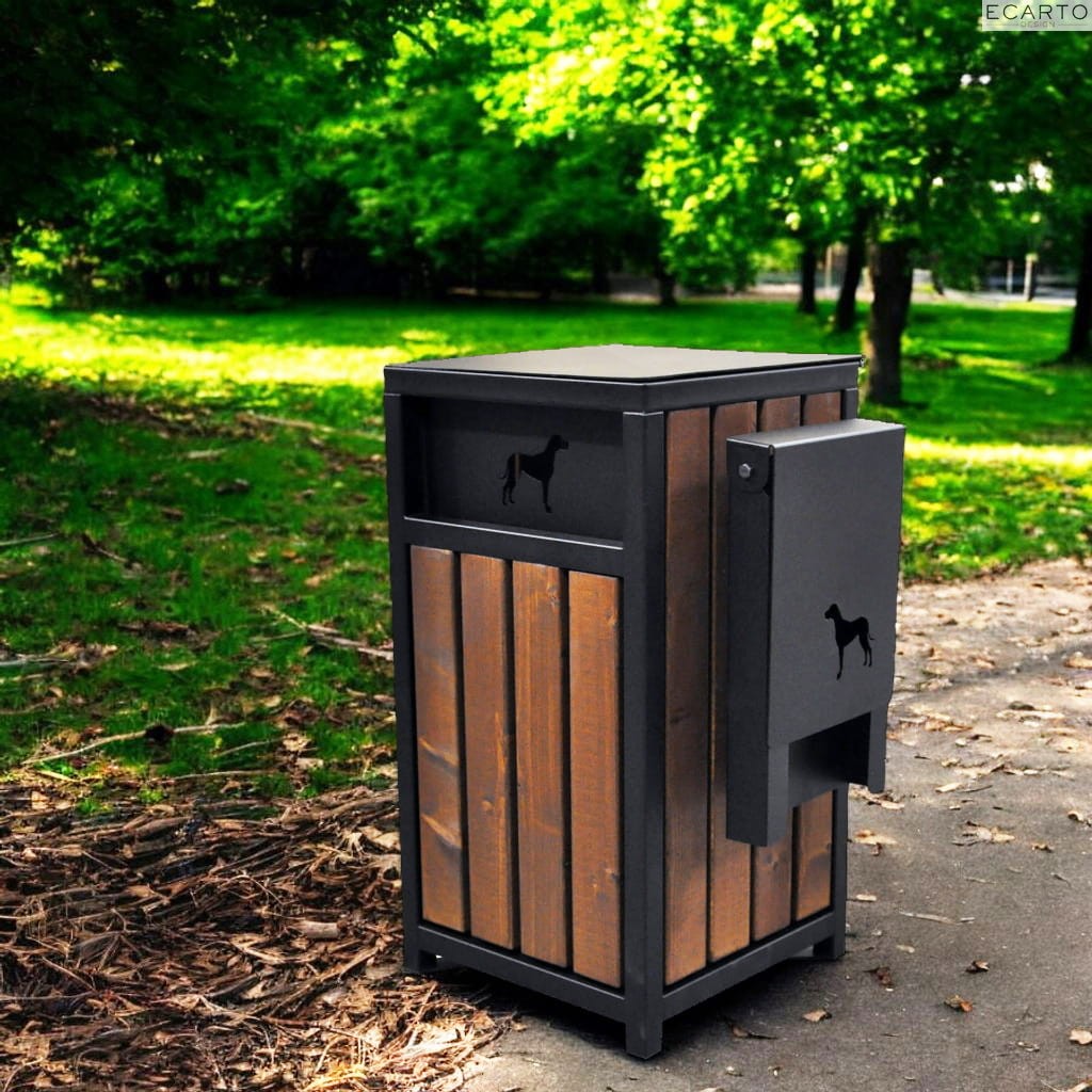 Kosz do parku kwadrat na psie odchody z pojemnikiem na woreczki