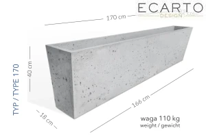 Donica Mediolan 170 x 32 x 40 h  jasny szary TYP 170