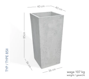Donica Tivoli 40x40/36x36 x85 h jasny szary TYP 85II