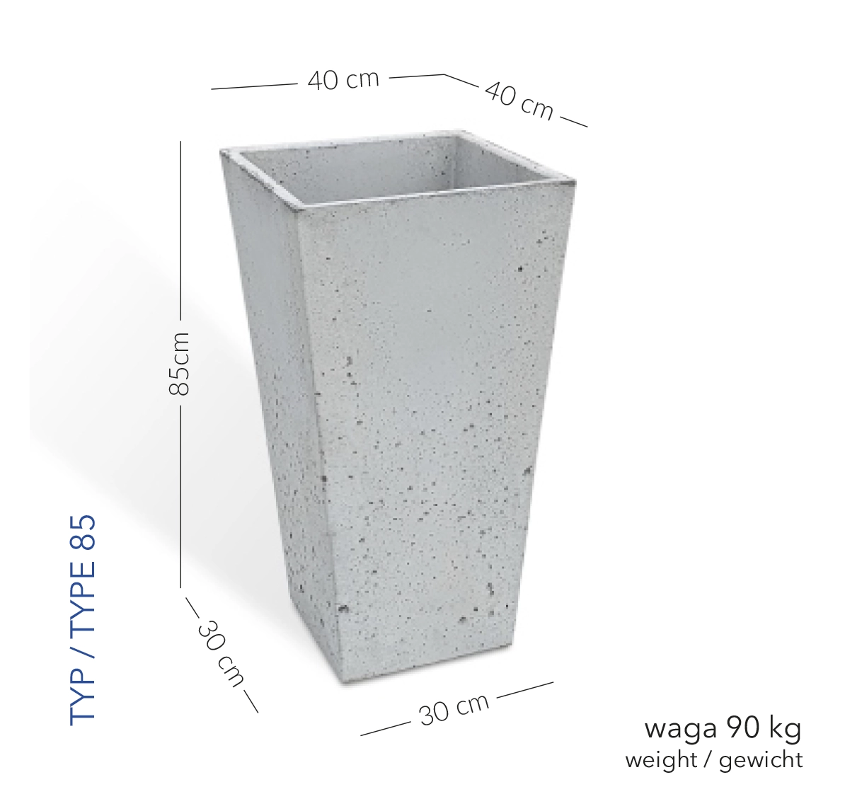 Donica Lido 40x40/30x30x 85 h jasny szary TYP 85