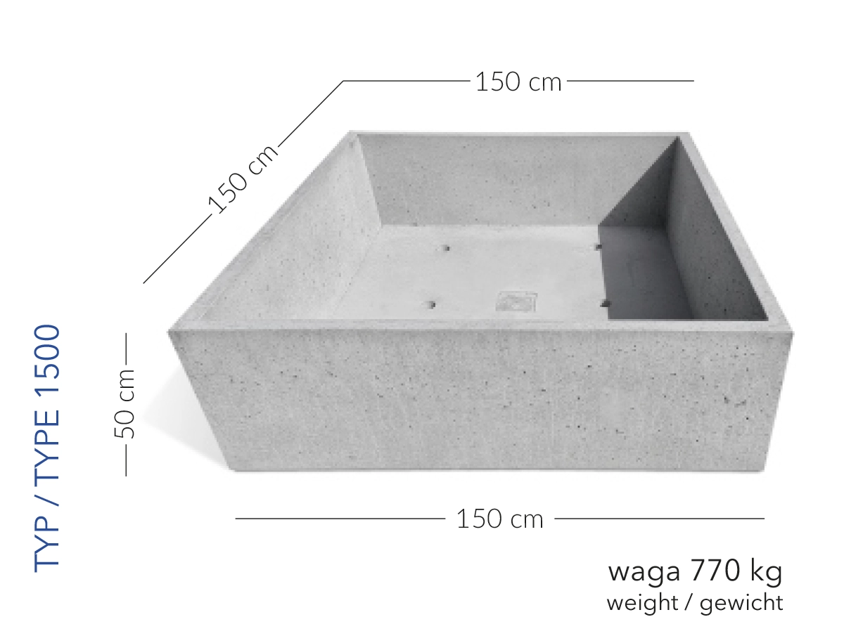 Donica Vieste 150 x 75 x 50 h jasny szary TYP 1500