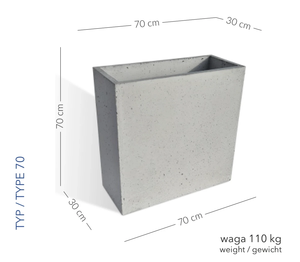 Donica Siena 70 x30 x 70 h  jasny szary TYP 70