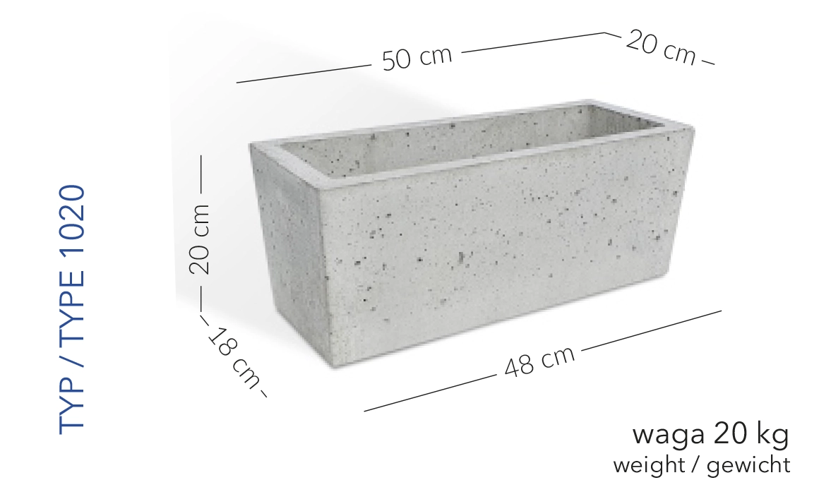 Donica Wenecja 50 x 20 x 20 h jasny szary TYP 1020